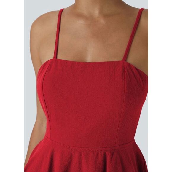 Halara Tie Back Tiered Ruffle Flowy Slip Mini Casual Linen-Feel Dress - Picture 4 of 13